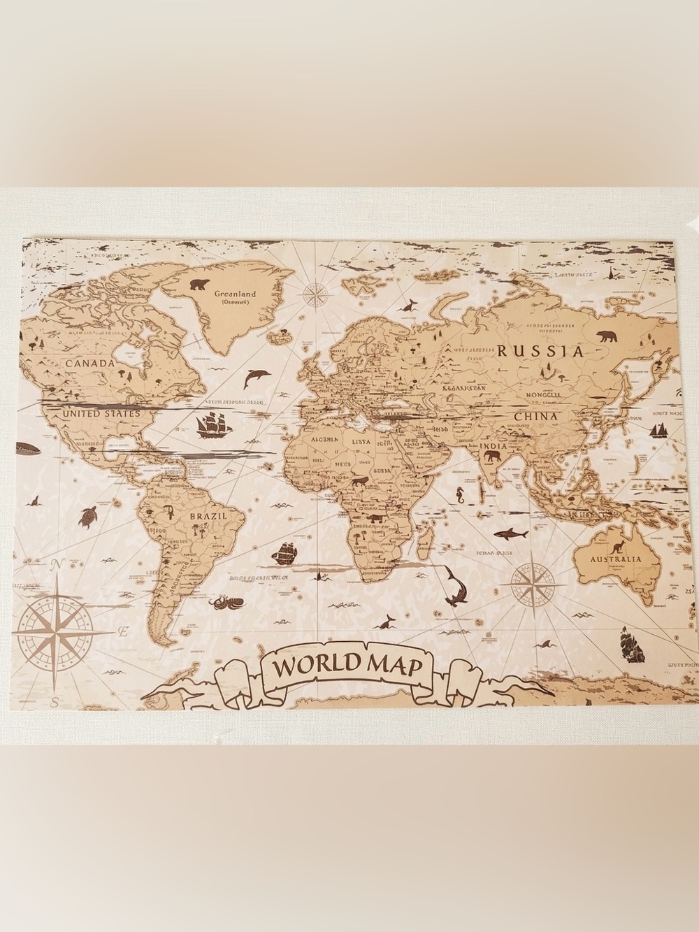 Vintage Style Paper World Map Placemats - Set of 10 New